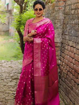 Bansari Textiles Woven Daily Wear Jacquard, Art Silk Saree(Pink)