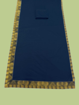 RichEraa Solid/Plain Banarasi Lycra Blend, Chiffon Saree(Dark Blue)
