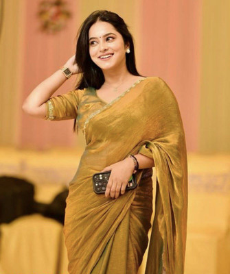 KIRMESH FASHION Solid/Plain Daily Wear Tissue, Pure Silk Saree(Pack of 2, Gold)