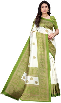 Saadhvi Striped Chanderi Lycra Blend Saree(Green)