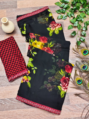 kashvi sarees Embellished, Paisley, Floral Print Bollywood Georgette Saree(Black)