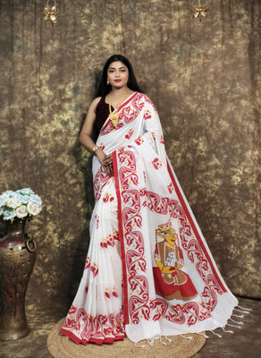 HouseOfCommon Printed Handloom Cotton Blend Saree(Multicolor)