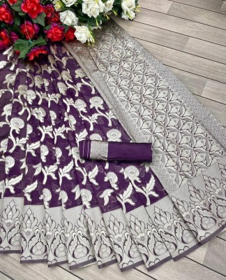 AA AAGIRI Embellished, Self Design, Floral Print, Woven, Applique Bollywood Organza Saree(Purple)