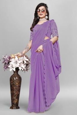 GRIFEZ Embroidered Bollywood Georgette Saree(Purple)