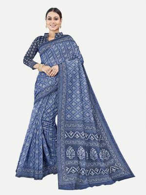 Tavas Printed Chanderi Chanderi Saree(Blue)