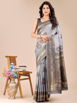 LeeliPeeri Designer Woven Banarasi Cotton Silk Saree(Grey)
