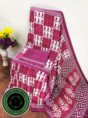 JASU CREATION Printed Ikkat Pure Cotton Saree(Maroon)