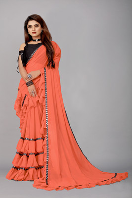 Georgette Saree Solid/Plain Bollywood Georgette, Chiffon Saree(Orange)
