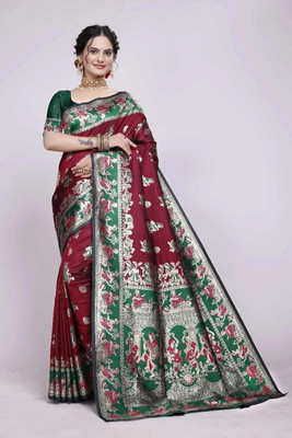 Anjali textile Self Design, Geometric Print, Printed Kanjivaram Jacquard Saree(Multicolor)