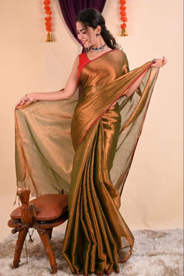 sareen Solid/Plain Bollywood Tissue, Pure Silk Saree(Gold)