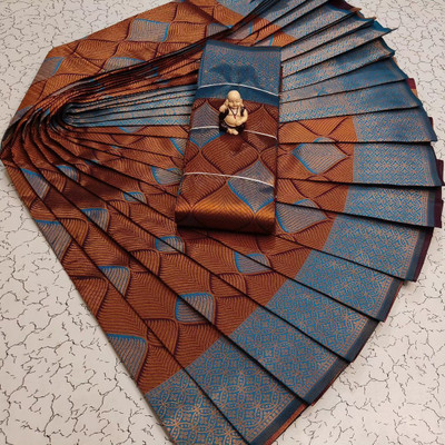 Soor Panchi Woven Banarasi Polyester Saree(Orange)