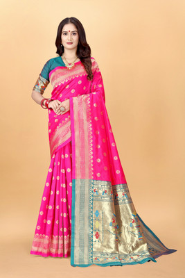 DHAYNAAND REEWA FASHION Woven Kanjivaram Tussar Silk Saree(Multicolor)