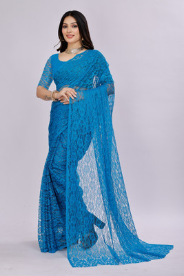 Manthan Creation Self Design Bollywood Net Saree(Light Blue)