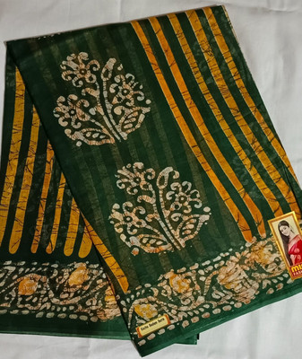 Minu Fashion Woven, Printed Hand Batik Pure Cotton Saree(Yellow, Green)