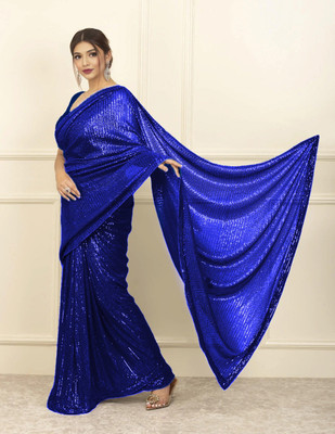 HEMLATA ENTERPRISE Embroidered, Embellished Bollywood Georgette Saree(Blue)