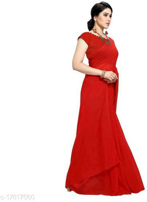 ASTYLOR Solid/Plain Daily Wear Georgette Saree(Red)
