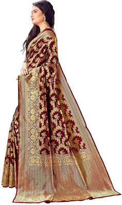 SIDDHESHWAR Self Design Assam Silk Lycra Blend Saree(Maroon)