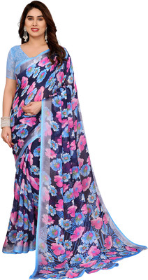 Moda Rapido Printed Bollywood Cotton Blend, Linen Saree(Blue)