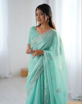 Satrani Embroidered Bollywood Tissue Saree(Green)