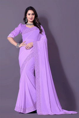 Lapetiya Clothing Self Design, Solid/Plain Bollywood Georgette Saree(Purple)