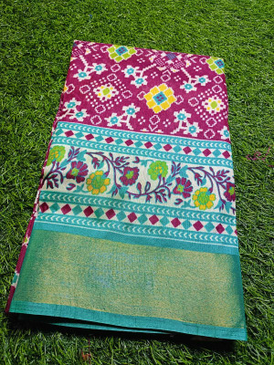 Sarkar Textiles Floral Print Patola Pure Silk Saree(Multicolor)