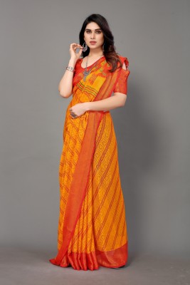 Winza Designer Self Design, Striped, Floral Print Daily Wear Chiffon, Brasso Saree(Yellow)