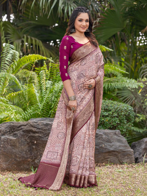 ANOUK Printed Chinnalapattu Viscose Rayon Saree(Purple)