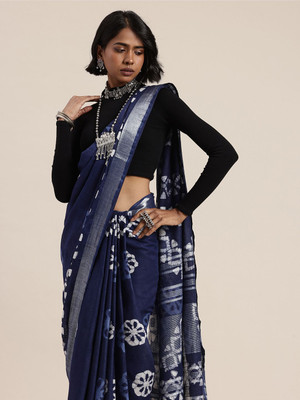 Taavi Self Design Handloom Pure Cotton Saree(Blue)