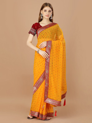 Divastri Printed Bandhani Georgette Saree(Yellow)