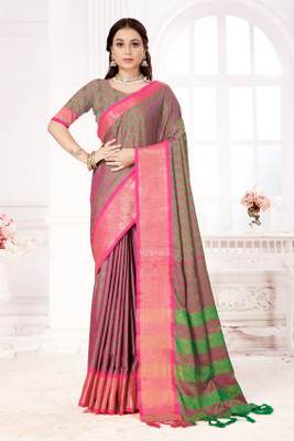 BilloRani Woven Kanjivaram Jacquard, Cotton Silk Saree(Purple)