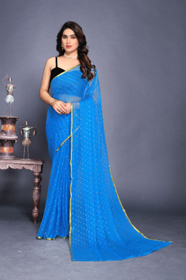 Prutha Fashions Printed Daily Wear Chiffon Saree(Light Blue)
