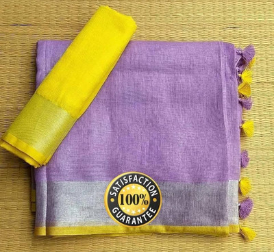 Apparelsnishu Solid/Plain Bhagalpuri Cotton Linen Saree(Purple)