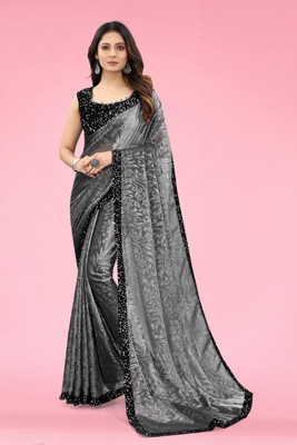 SwiftStyle Embellished Bollywood Lycra Blend Saree(Grey)