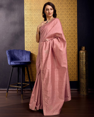 Divastri Embellished, Solid/Plain, Self Design Bollywood Tussar Silk, Silk Blend Saree(Pink)