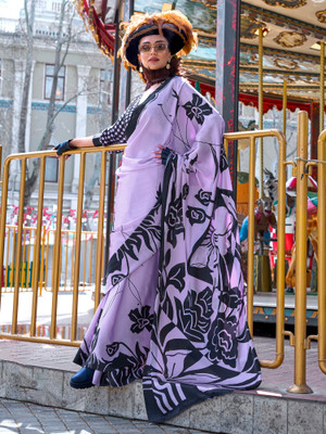 Divastri Printed Daily Wear Crepe Saree(Purple)