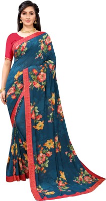 Divastri Floral Print Bollywood Georgette Saree(Dark Blue)