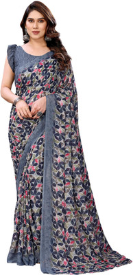 AMBUJAINTERNATIONAL Printed Bollywood Georgette Saree(Grey)