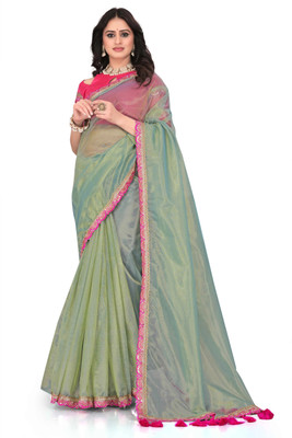 Mortile Designer Studio Embroidered Bollywood Lycra Blend Saree(Light Green)