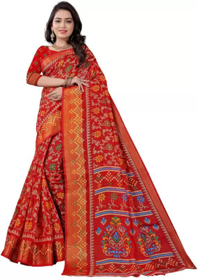 siddharth textiles Floral Print Bollywood Cotton Blend Saree(Red)