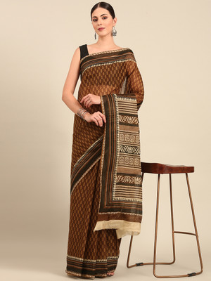 SHANVIKA Printed Daily Wear Pure Cotton Saree(Mustard)