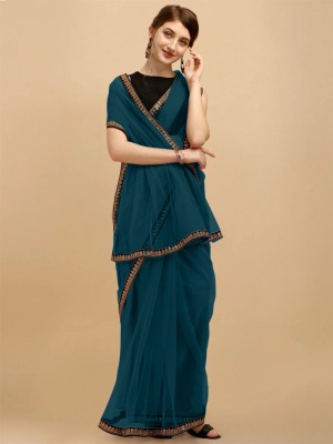 RE Renny Enterprise Self Design Bollywood Net Saree(Blue)