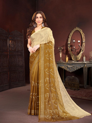 GARDEN VARELI Printed Bollywood Chiffon Saree(Brown)