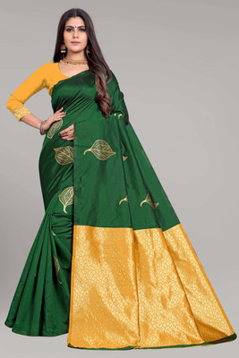NOTABILIA Self Design Chanderi Jacquard Saree(Green)