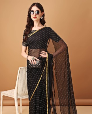 Parmila Fashion Embellished Daily Wear Chiffon Saree(Black)