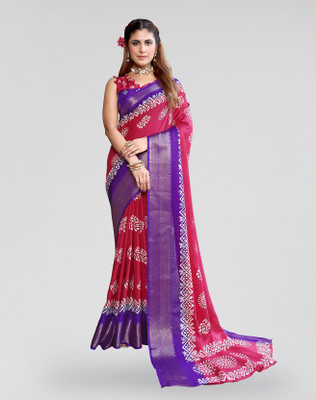 ANIRAV Printed Bollywood Jacquard, Art Silk Saree(Pink, Purple)
