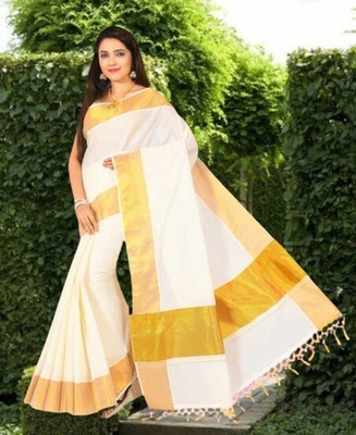 Gugaliya Solid/Plain Kasavu Pure Cotton Saree(Multicolor)