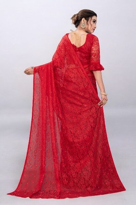 NEXA Self Design Bollywood Net Saree(Red)