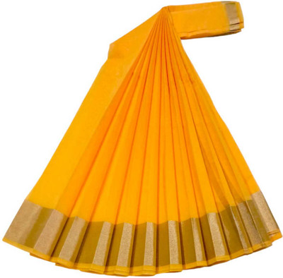 sri amman sarees Solid/Plain Handloom Cotton Silk Saree(Orange)