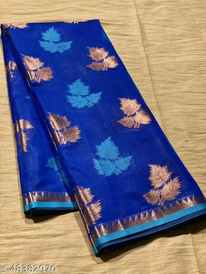 GNSARI Woven Banarasi Cotton Silk Saree(Blue)