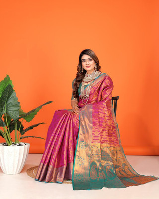 Jay fashion Self Design Banarasi Art Silk, Silk Blend Saree(Pink)
